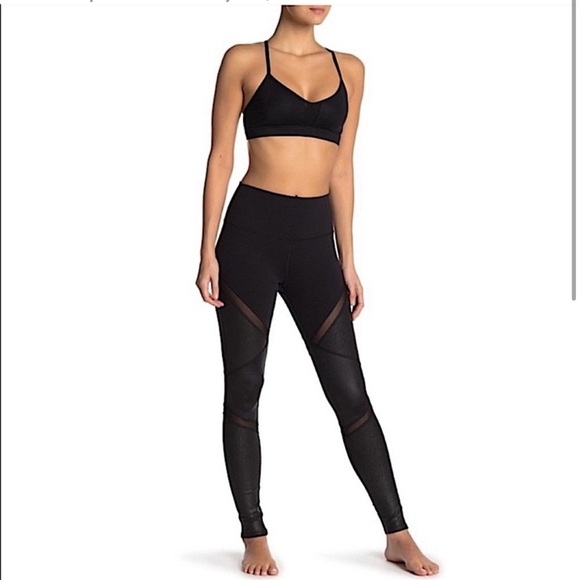 ALO Yoga Pants - ALO Yoga Black Faux Leather - Mesh Leggings Size Small